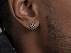 Men’s Viking Black Stud Earrings – Stainless Steel Black & White, Durable Unisex Jewelry