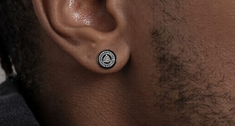 Men’s Viking Black Stud Earrings – Stainless Stee...