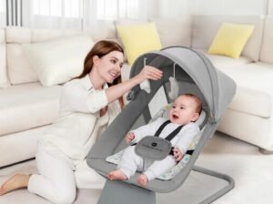 4-in-1 Deluxe Baby Swing – Bluetooth, Remote Control, Electric & Foldable, Grey