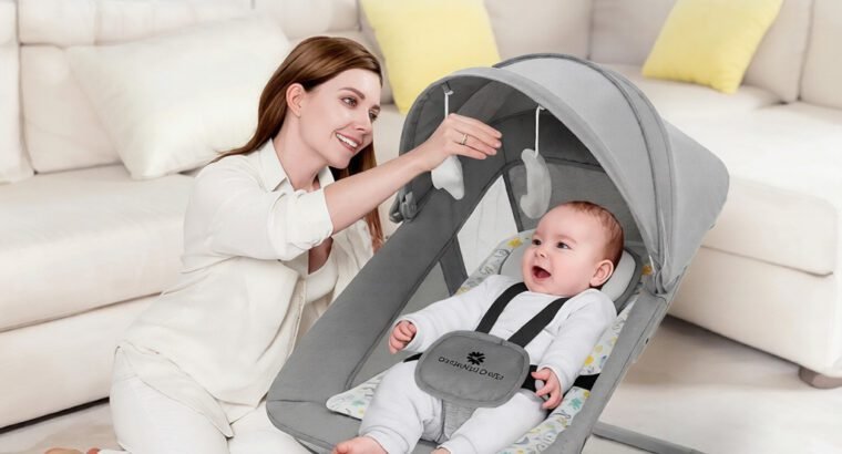 4-in-1 Deluxe Baby Swing – Bluetooth, Remote Control, Electric & Foldable, Grey