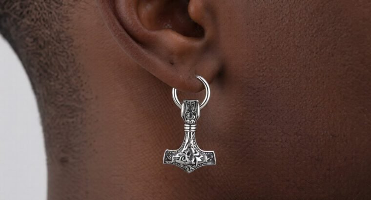 Men’s Viking Hammer Earrings – Stainless Steel Silver Unisex Jewelry