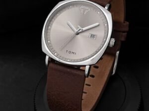 Tomi Men’s Quartz Watch – Brown Leather Strap, Stainless Steel Case, Water Resistant