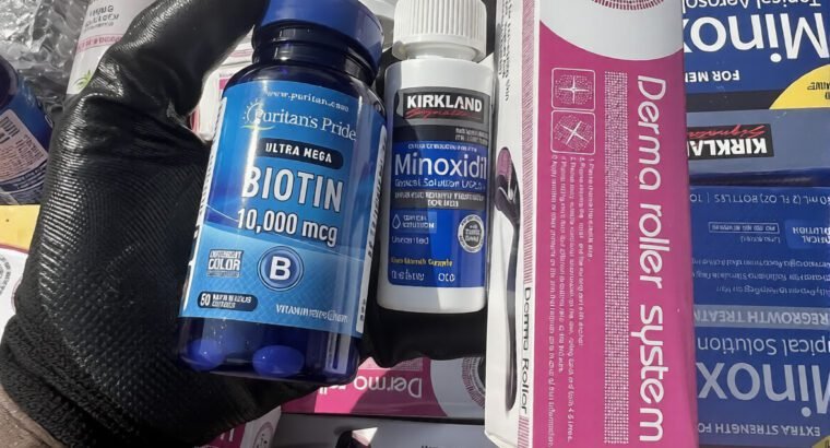 Regrow From The Root Essential Combo – Kirkland Minoxidil, Derma Roller & Puritan Biotin