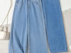 Girls’ Casual Wide-Leg Straight Jeans – Blue Denim for Age 12