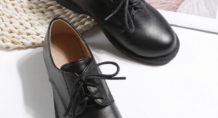 Boys Black Leather Shoes – Flat Kids’ Shoes, Size...