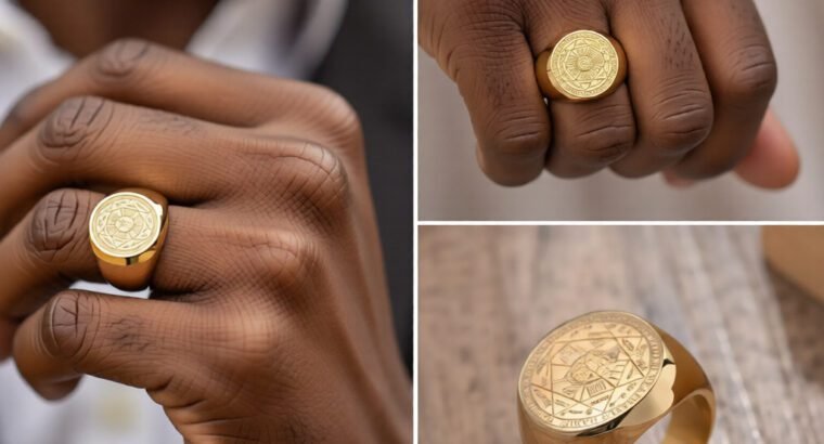 Seven Seals of Angels Men’s Ring – Gold Stainless Steel, Size 10, Premium Symbolic Jewelry