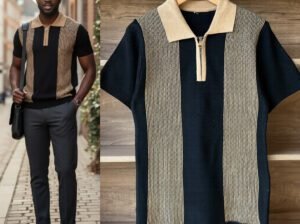 Men’s Thick Club Tee – 100% Cotton Black Dress Shirt, Button Closure