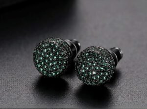Zirconia Vintage Men Earrings – Stainless Steel Green & Black Zircon Studs