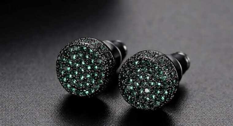 Zirconia Vintage Men Earrings – Stainless Steel Green & Black Zircon Studs