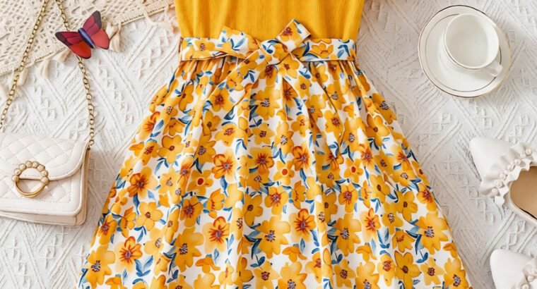Girls’ Sweet Floral Dress – Casual & Comfy Outfit for Ages 8–12 Years
