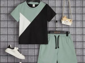 Boys Casual 2-Piece Outfit – Round Neck Short Sleeve Top & Shorts for Ages 6–9 Years