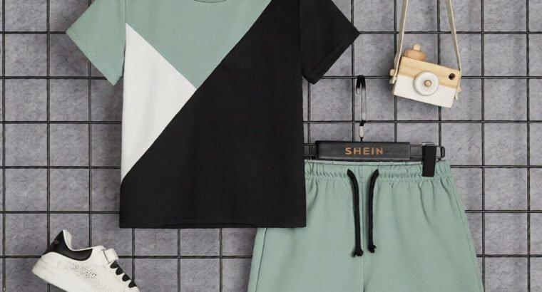 Boys Casual 2-Piece Outfit – Round Neck Short Sleeve Top & Shorts for Ages 6–9 Years