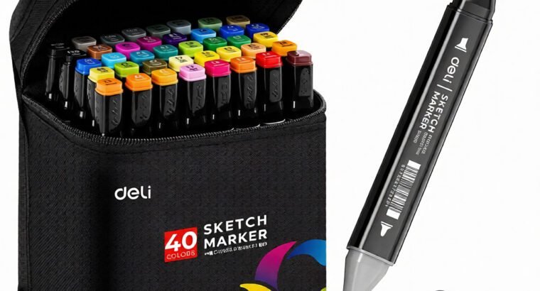 Deli 40 Sketch Markers Set – Dual Tip Alcohol Markers with Carry Case for Drawing & Coloring